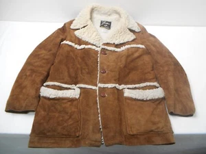 VINTAGE 60s 70s Leather Ltd Campus Suede Jacket Coat Sherpa Wool Hippy Western - Picture 1 of 13