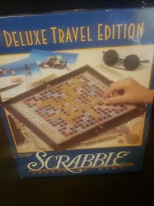 SCRABBLE DELUXE TRAVEL EDITION 4121 MILTON BRADLEY BRAND WOOD LETTERS - Picture 1 of 9