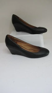 Size 7 ALDO Black Leather Court Shoes- Wedge Heel-Slip On-VGC - Picture 1 of 5