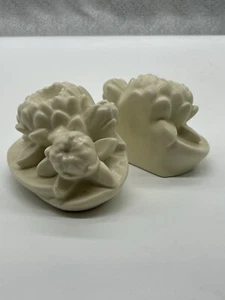 Vtg Rookwood Floral Art Pottery Lotus Bookends White - Picture 1 of 12