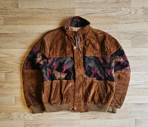 Vintage Suede Leather Brown Bomber Jacket Men's Large - Picture 1 of 12