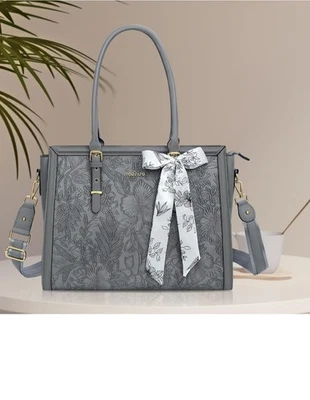 MOSISO Laptop Bag for Women,Leather Front Embossed Retro Hibiscus Computer Bag - Image 1 of 4