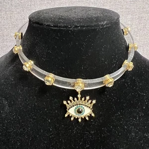 Collar Gargantilla Kurt Geiger London Jalea Transparente Mal de Ojo Nuevo con Etiquetas - Imagen 1 de 8