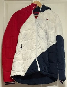 Classic Tommy Hilfiger Quilted Parka Coat Red White Blue Size Large L L/G - Picture 1 of 3
