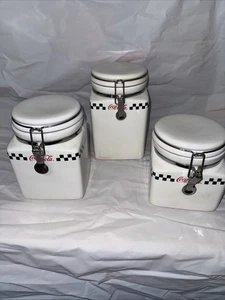 2002 Gibson SQUARE Ceramic COCA COLA "CHECKERED" Canister Set - 3 pcs - Picture 1 of 5