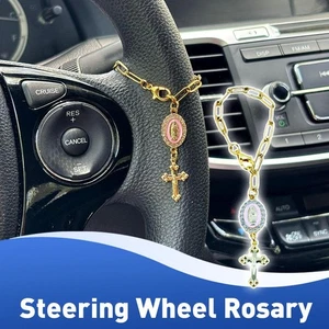 Pink Steering Wheel Rosary Charm Accessory,Stylish Car Decor Accessories // - Picture 1 of 15