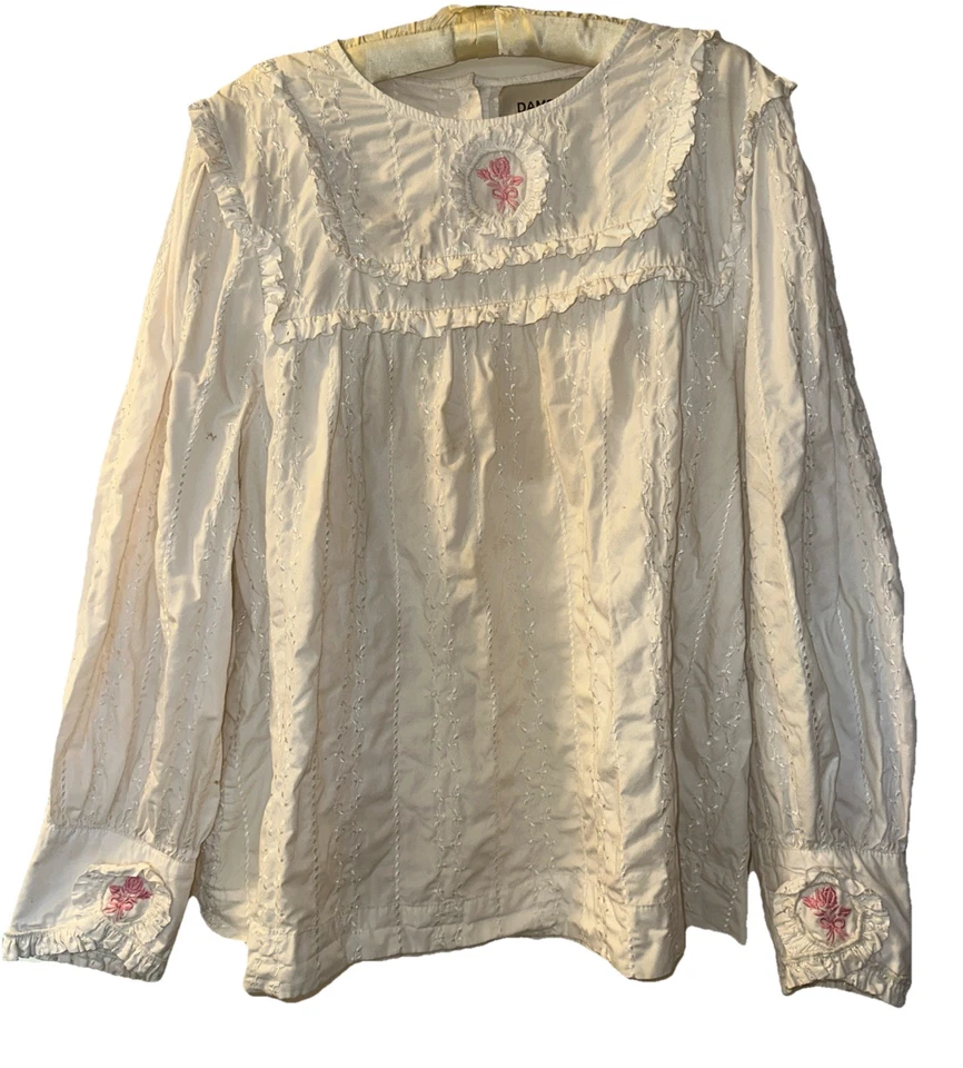 Damson Madder Top Women's Casual White Cotton Blouse Embroidered Feminine 16 18 - Image 1 of 4