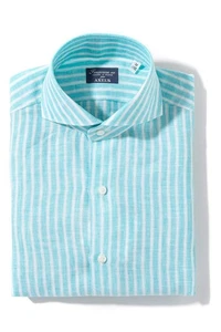 Finamore Napoli Bonobo Linen Washed Bengal Stripe In Turquoise - Picture 1 of 4