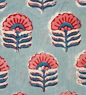 Tela india por yarda con estampado floral azul rosa para coser costura costura Foto 1 de 4