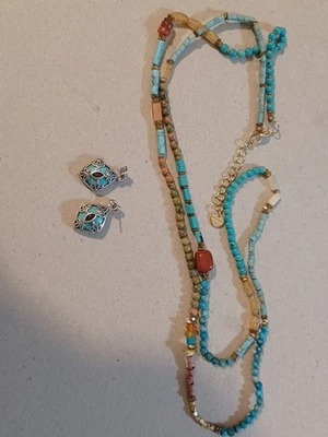 Nakamol Turquoise& Natural Gemstone Neclace.925 Silver Turquoise&Onyx Earrings - Image 1 of 4