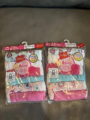 2 Hanes Tagless® Toddler Girls 100% Cotton Briefs Size 2T/3T 6-Pk Hearts Flowers - Image 1 of 2