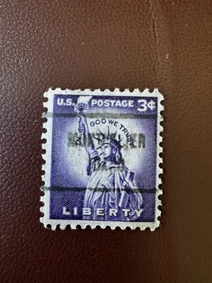 1954 RARE 3 CENT Liberty US Postage Stamp Used, Deep Purple,  3¢ - Image 1 of 2