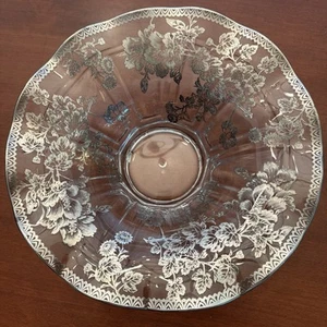 Vtg Floral Crystal Centerpiece Fruit Bowl Sterling Silver Overlay MCM 11.25” Wid - Picture 1 of 9