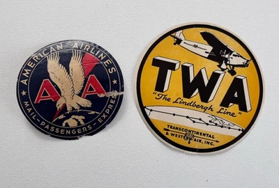 Etiquetas de bagagem vintage para companhias aéreas TWA - American Airlines - Imagem 1 de 4