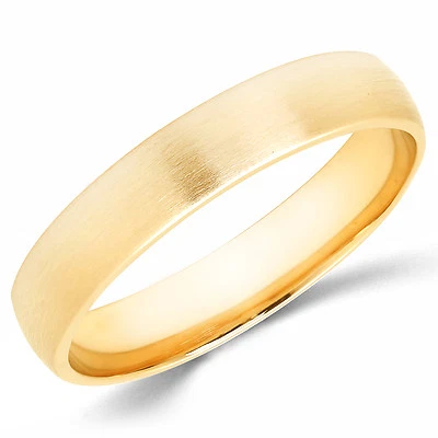 Solid 14K Yellow Gold 4mm Brush Finish Comfort Fit Men Women Wedding Band Ring - Image 1 of 4