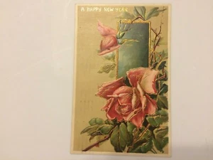 Postal de Feliz Año Nuevo 1908 vintage flores doradas y en relieve - Alemania - Imagen 1 de 2