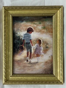 Donald Zolan Country Walk Junge Mädchen hält Hände Gold gerahmt Limited Edition - Bild 1 von 2