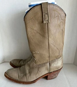 Dingo Embossed Leather Pull On Cowboy Cowgirl Slouch Boots Taupe Tan Sz 10.5 - Picture 1 of 10