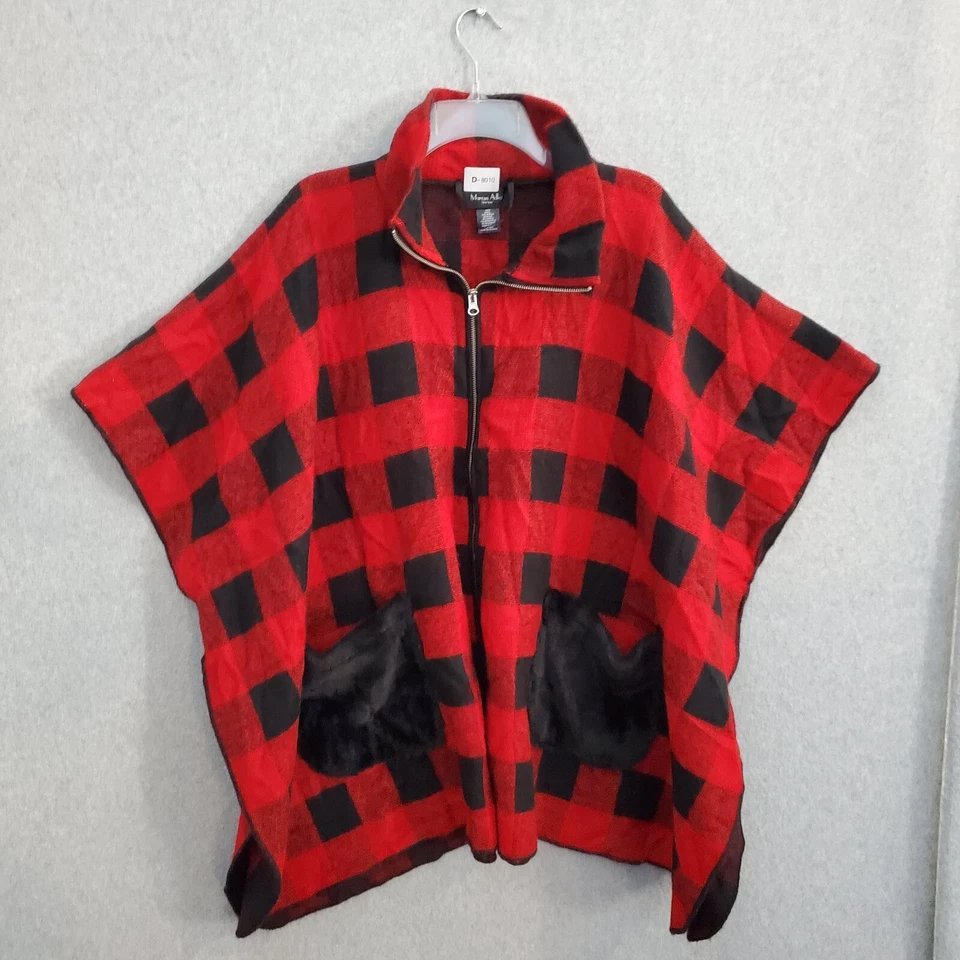 Suéter Marcus Adler Mujer Talla Única Rojo Cuadros Poncho Imitación Piel Cuello Simulado Foto 1 de 4
