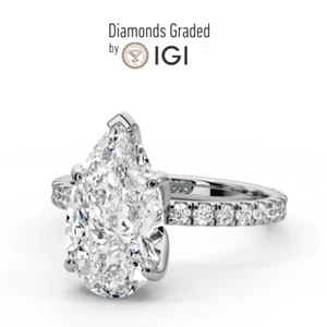 IGI Certified 2.50 Ct E VS2 Pear cut Lab Diamond Engagement Ring 14K White Gold - Picture 1 of 11