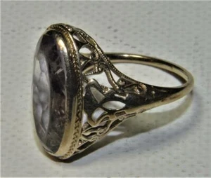 Solid 14k white gold filigree ring ladies size 4 w app.5 carat stone 3 gram - Picture 1 of 5