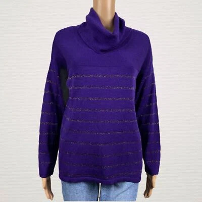 Suéter Coldwater Creek Púrpura Metálico Rayas Capucha Cuello PEQUEÑO 8 Lana Merino Foto 1 de 4
