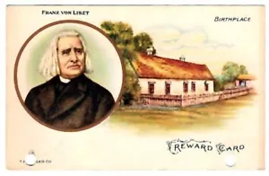 FRANZ VON LISZT Komponist ~ Theodore Presser Biokarte mit Illustration ~ KOSTENLOSER VERSAND - Bild 1 von 2
