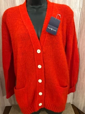 Nuevo con etiquetas Raro Cárdigan Ralph Lauren Rojo Manzana 100% Lana Shetland Talla In Foto 1 de 4