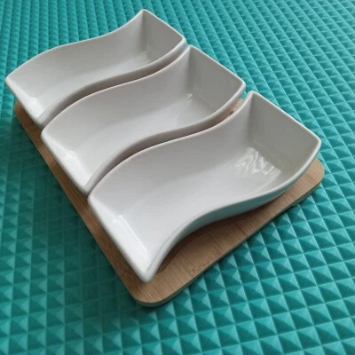 Core 3 Piece Entertainment Set Bamboo Tray and Ceramic Appetizer Dip Bowls - Image 1 of 4