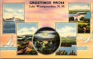 Greetings from Lake Winnipesaukee, New Hampshire Linen Postcard - Picture 1 of 2