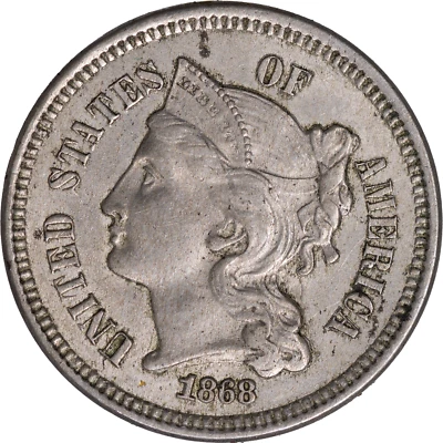 1868 Three Cent Nickel ~ AU Details - Image 1 of 2