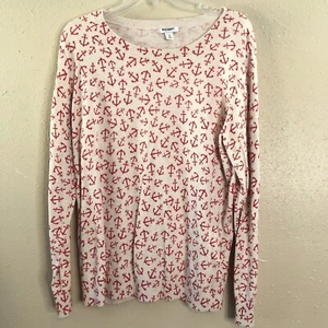 Old Navy 100% Cotton Sweater Beige with red Anchor Women's Cardigan - Picture 1 of 12