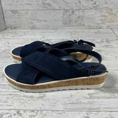 Sandalias Marc Fisher Glitzie para mujer talla 6M plataforma cuero azul con tira trasera Foto 1 de 4