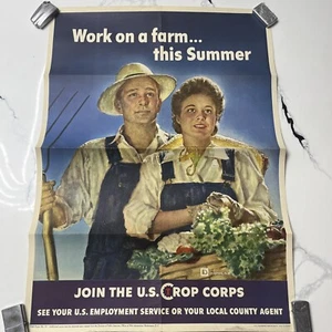 Poster artistico originale seconda guerra mondiale 1943 ""Join The Crop Corps"" Propaganda Work On A Farm - Foto 1 di 9