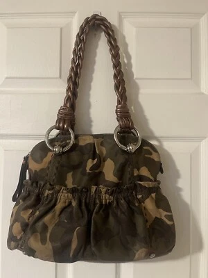 B Makowsky Caroline Camouflage Bronze Brown Tan Green Leather Shoulder Bag - Image 1 of 4