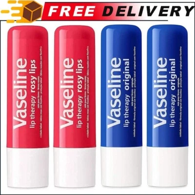 Paquete de 4 barras de terapia labial vaselina, labios rosados ​​y paquete de variedad original 4,8 g Foto 1 de 4