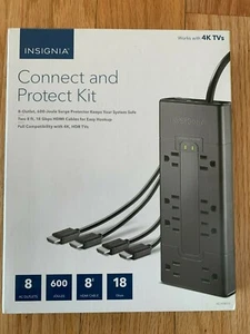 Insignia Connect and Protect Kit 8-Outlet Surge Protector *2 HDMI cables *4K UHD - Picture 1 of 12