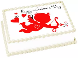 HAPPY VALENTIN'S DAY CUPID Birthday Image Edible cake topper Decoration - Picture 1 of 11