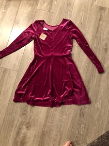Crazy 8 Girls Fuschia Purple Long sleeve Stretchy Velvet Dress Size L 10-12 - Picture 1 of 1