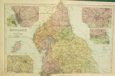 MAPA ANTIGUO GRANDE 1912 ~ NORTE DE INGLATERRA Y GALES ~ Liverpool Leeds Manchester Foto 1 de 3
