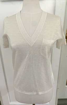 NWT Mauro Grifoni Women's White Shimmer V-Neck Shirt SZ 44 - Image 1 of 4