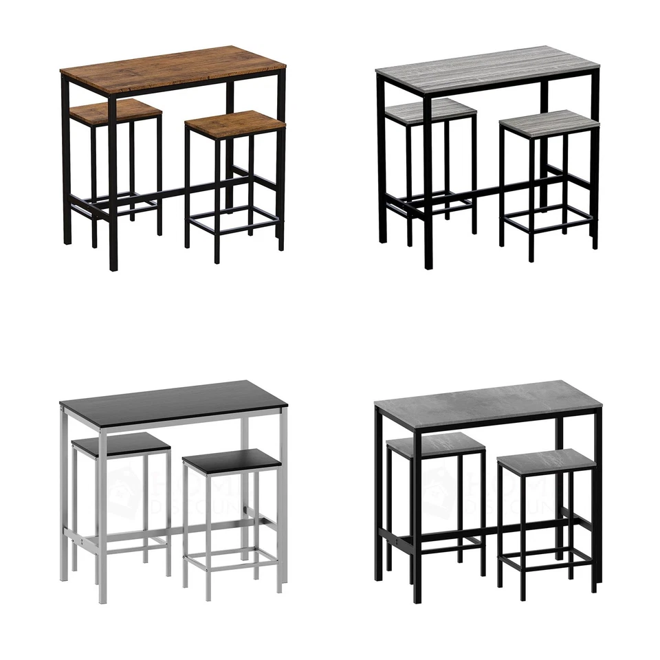 Wooden Bar Table & Stool Set 2 Seater Chair Industrial Kitchen Dining Room - Image 1 of 1