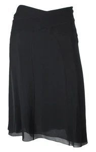 CHANEL 06C Black Silk Crepe Chiffon Flared Hem Paneled A-Line Skirt 44 NEW - Picture 1 of 7