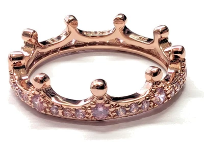 Anillo Pandora ROSA, corona encantada, #187087NPO, circonita cúbica rosa, chapado en oro rosa, tamaños Foto 1 de 4