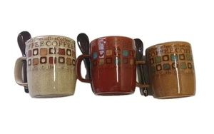 Coffee Mugs W Spoons Set of 3  Tan .Cran Red, Beige, Mr. Coffee With Spoons New - Picture 1 of 11