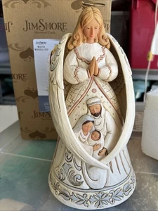 Usado en excelente estado Jim Shore 2018 White Woodland Angel con estatuilla de cardenal 6004767 #2E - Imagen 1 de 9