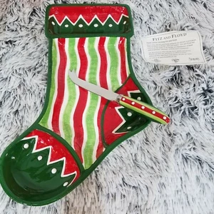 Fitz and Floyd Serving Plate Stocking Servers Section Server with Knife NEW - Picture 1 of 8