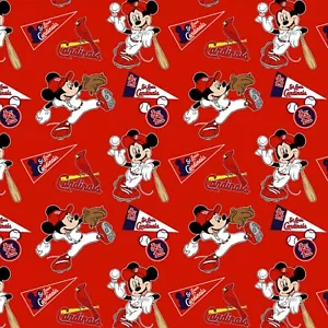 BTHY MLB Disney Mickey St Louis Cardinals Logo Cotton Fabric By The Half Yard - Picture 1 of 1