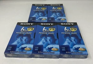 Sony Premium Grade Lot of 5 Blank T-120 VHS VCR Tapes 6 Hours EP Sealed NEW - Picture 1 of 6