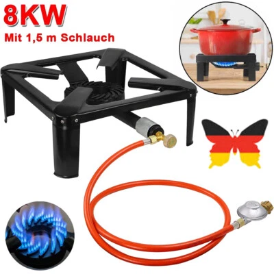 Hockerkocher Gaskocher Gasbrenner Campingkocher Wok 8kW Schlauch Druckminderer - Bild 1 von 4
